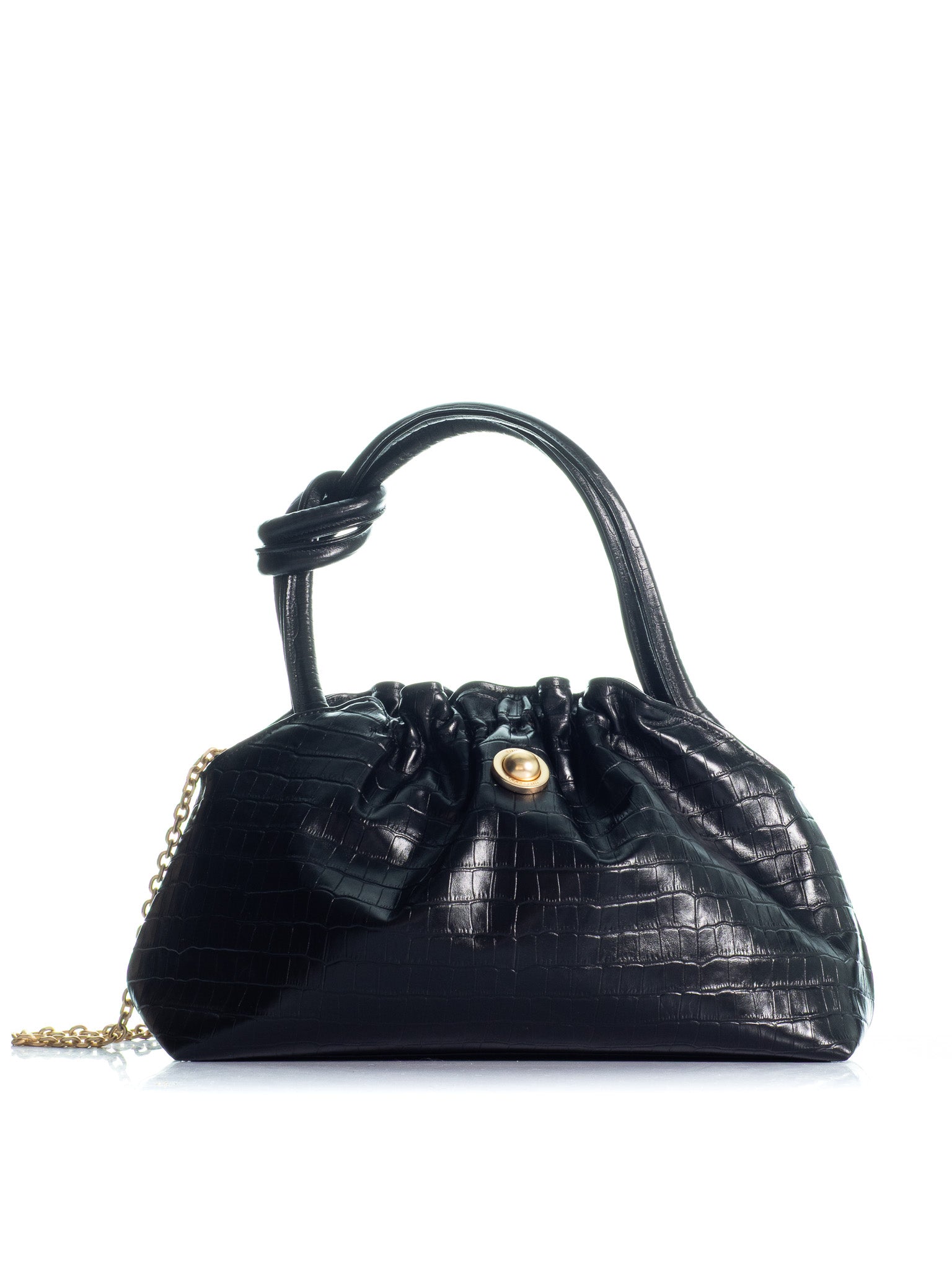 ☆送料・関税込☆Cardinal Red★Hawoo-a bag★Black (Silver) The Swan Maxi - Luxury Black Croc-Effect Leather Handbag