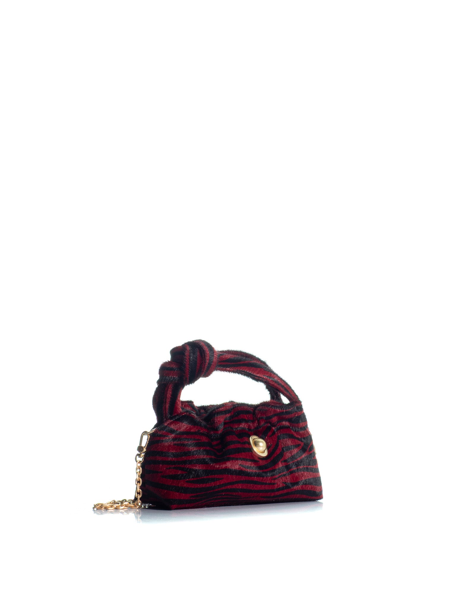 KOORELOO The Swan Mini Burgundy/Black Animal Print handbag with knotted top handle and gold-tone chain strap side view