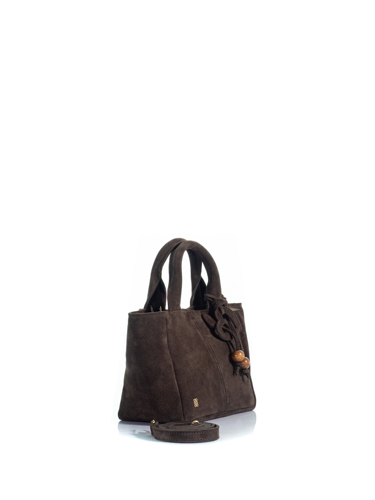 Side view of the KOORELOO Charming Tote Mini in dark brown suede