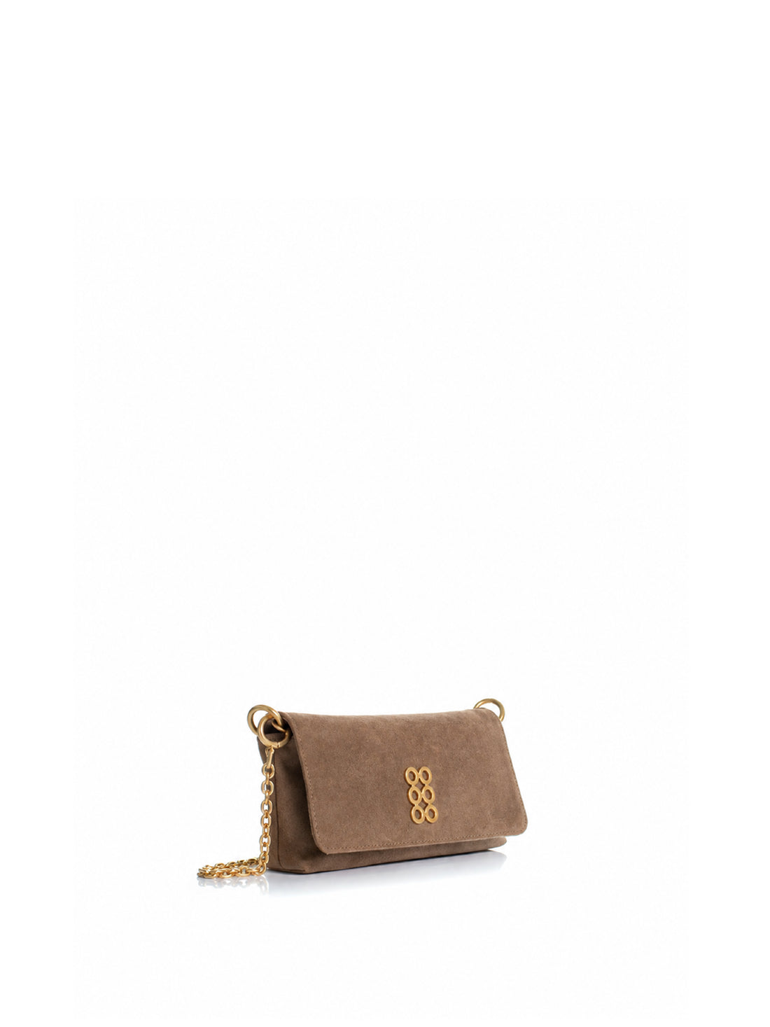 Side view of the KOORELOO New Yorker Chain Wallet in taupe suede strap