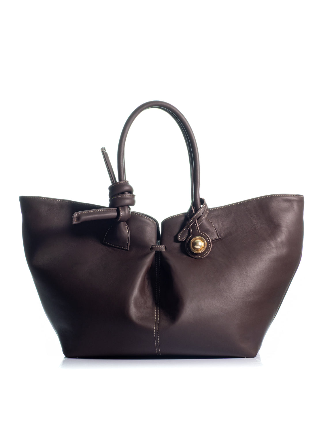 KOORELOO The Swan Belle Maxi dark brown leather bag with sculptural knotted handles