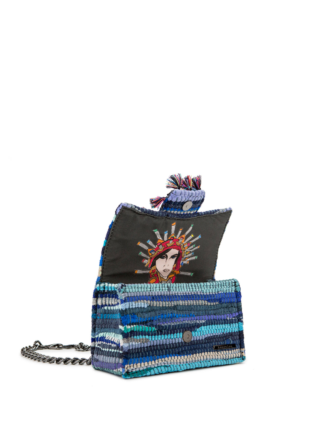 The New Yorker Soho blue woven handbag interior and KOORELOO lining
