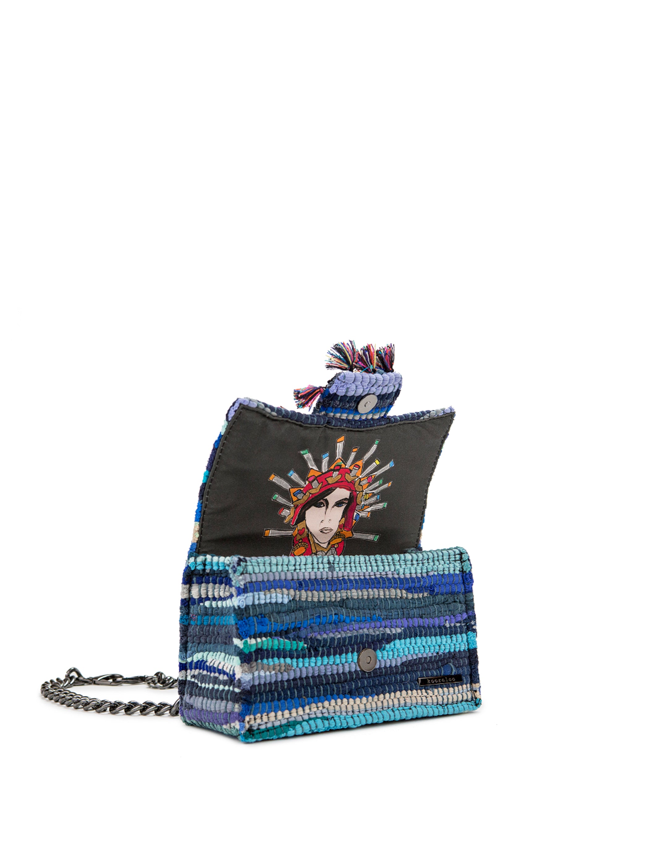 The New Yorker Soho blue woven handbag interior and KOORELOO lining