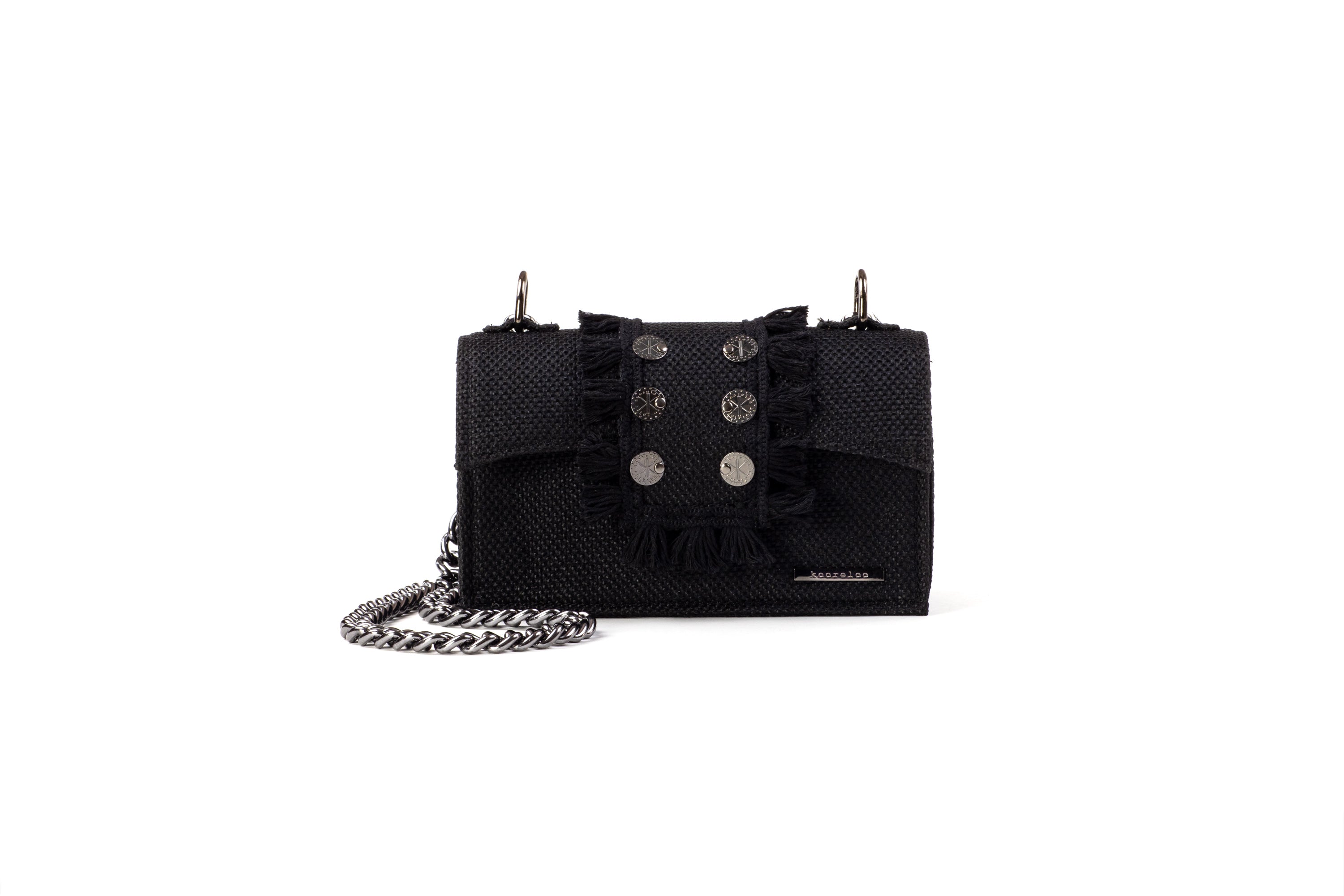 Shoulder Bag - Soho Tweed Black/ Gunmetal coins(Black Tassels)