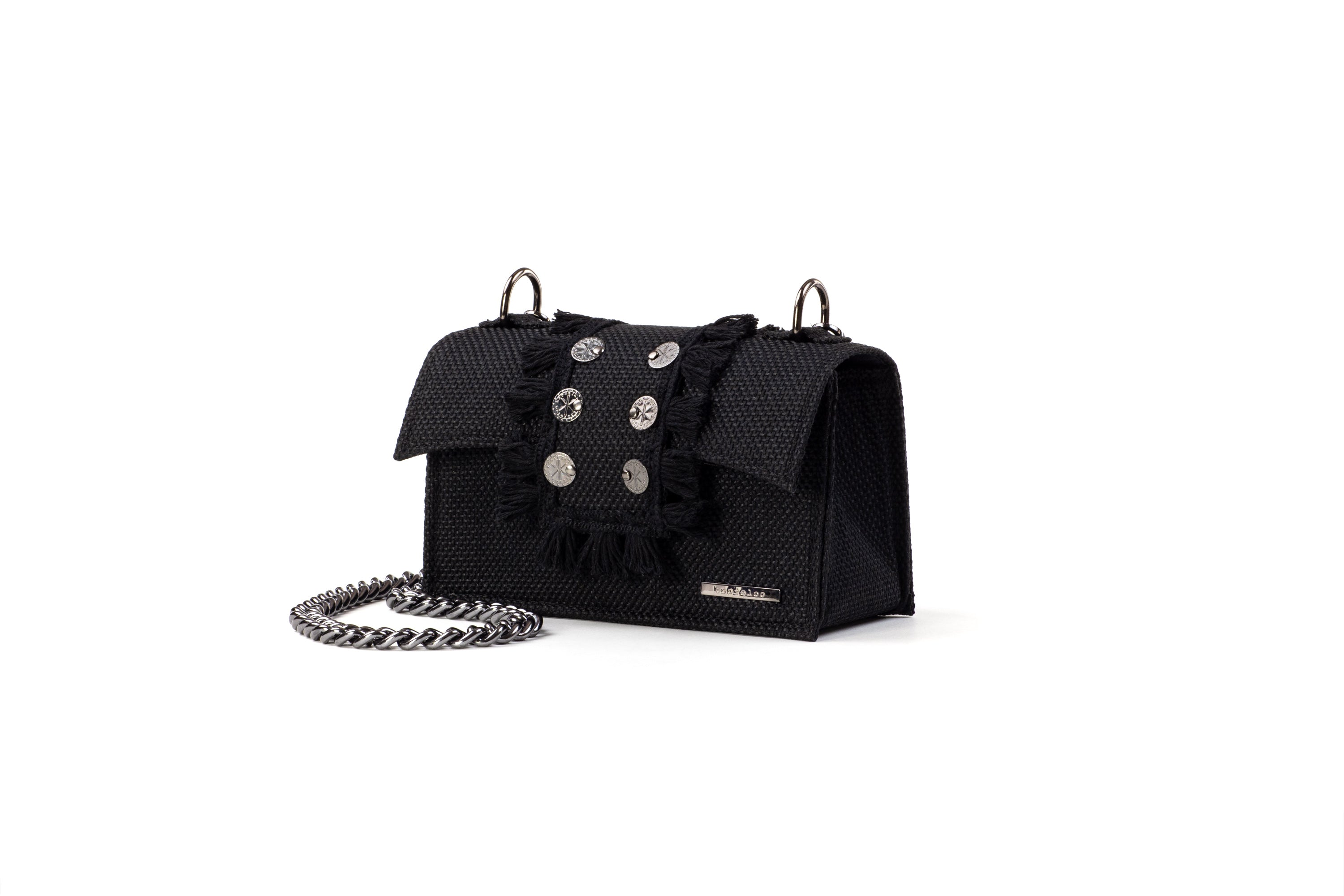 Shoulder Bag - Soho Tweed Black/ Gunmetal coins(Black Tassels)
