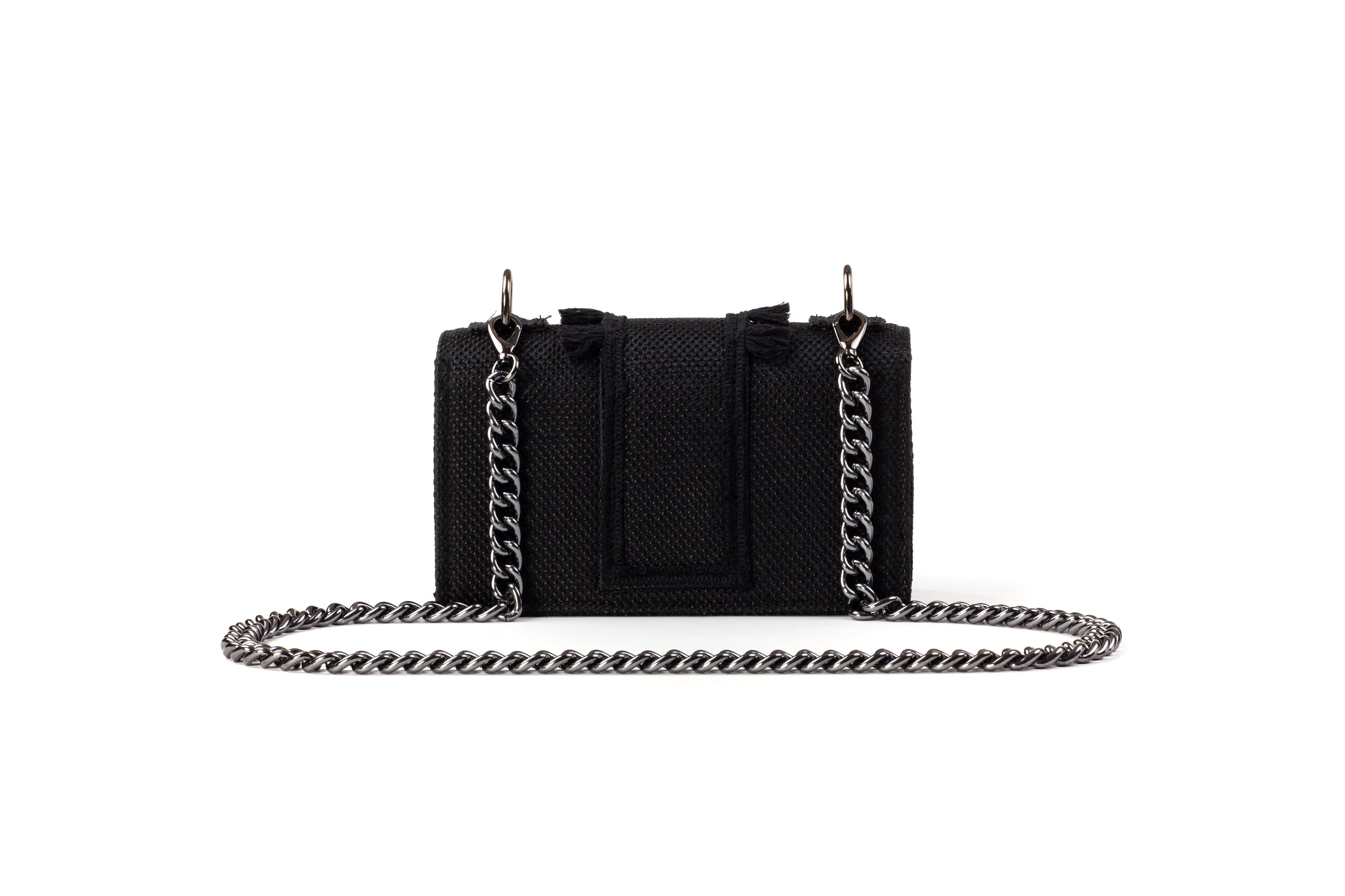 Shoulder Bag - Soho Tweed Black/ Gunmetal coins(Black Tassels)