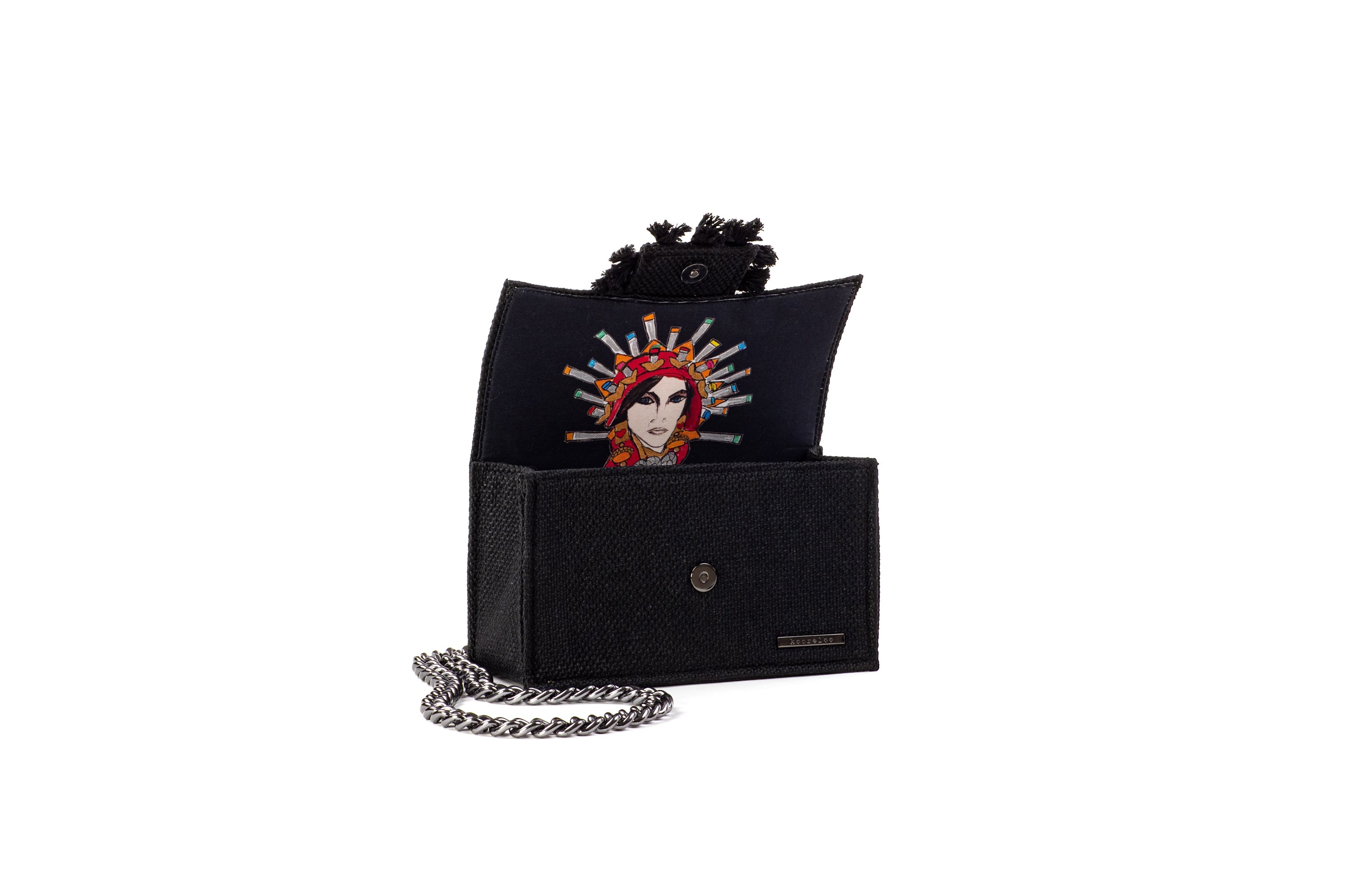 Shoulder Bag - Soho Tweed Black/ Gunmetal coins(Black Tassels)