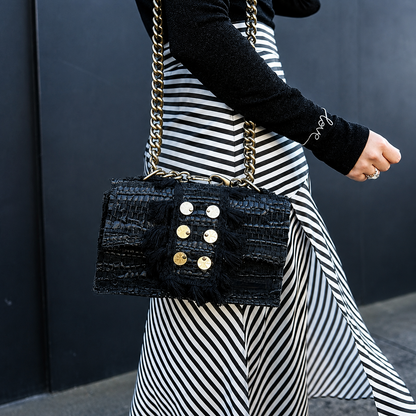 Black KOORELOO New Yorker shoulder bag with gold chain and signature six-coins details