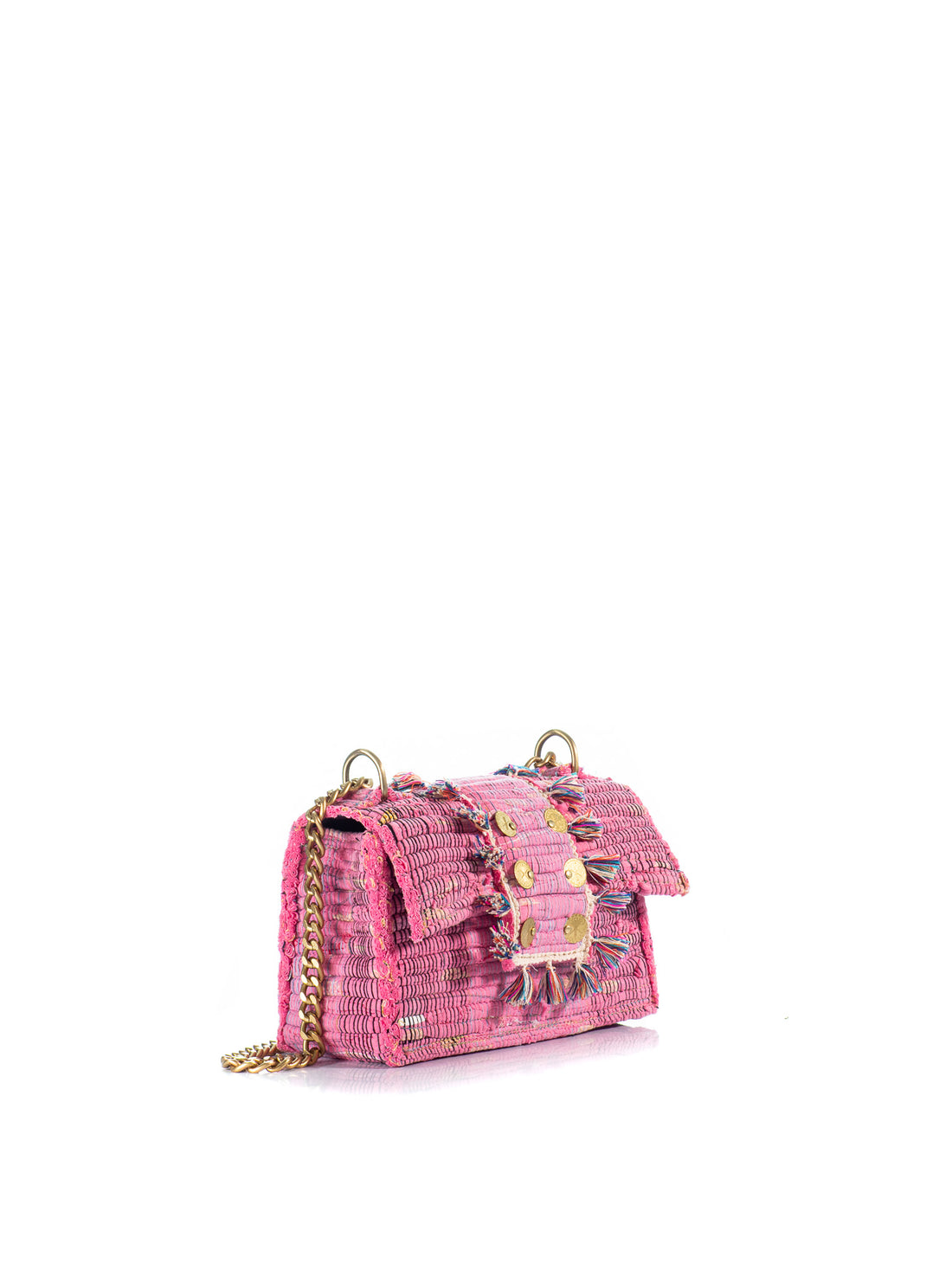 Side view of KOORELOO The New Yorker Soho pink woven bag