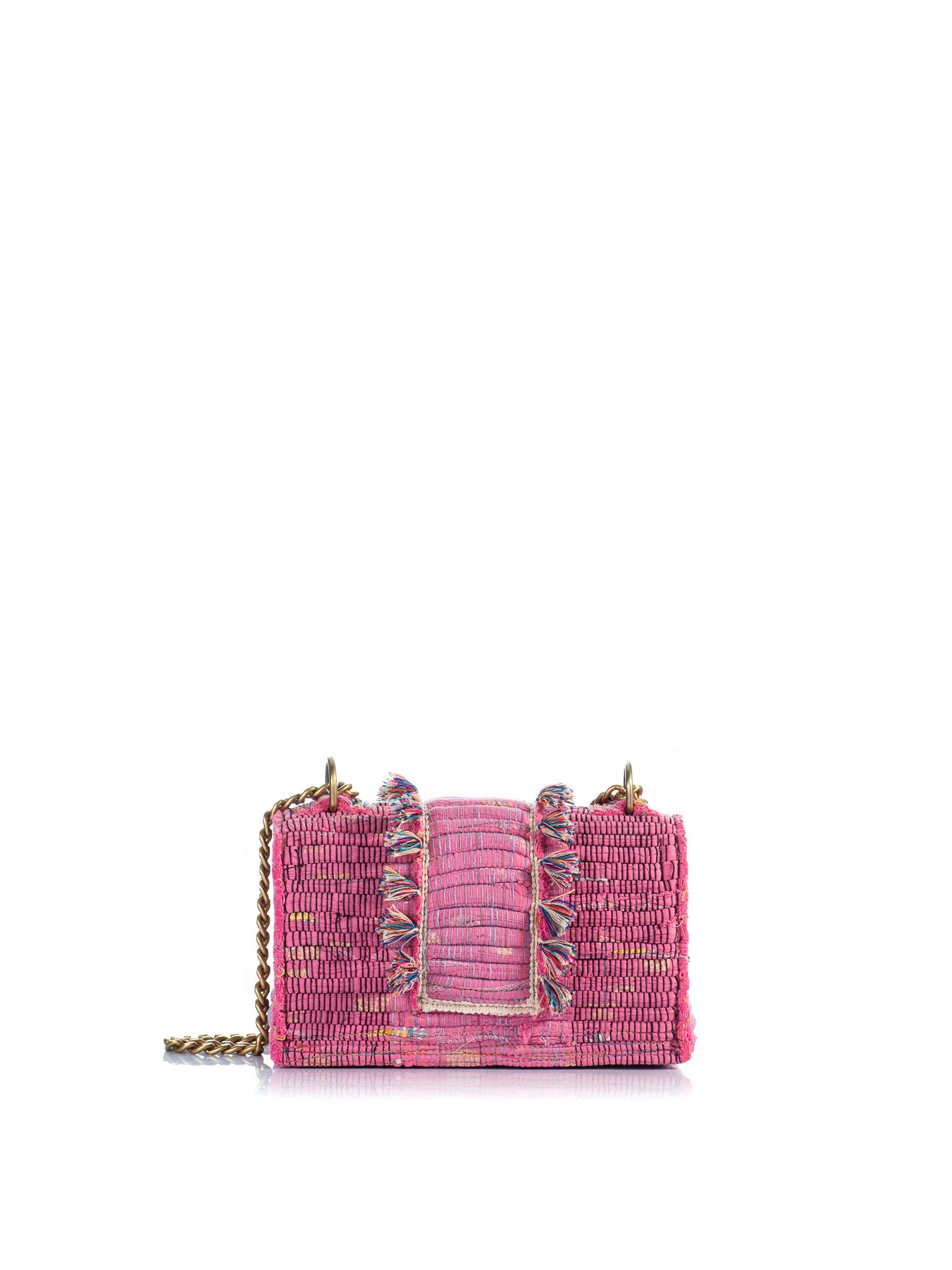Back view of KOORELOO The New Yorker Soho pink woven bag