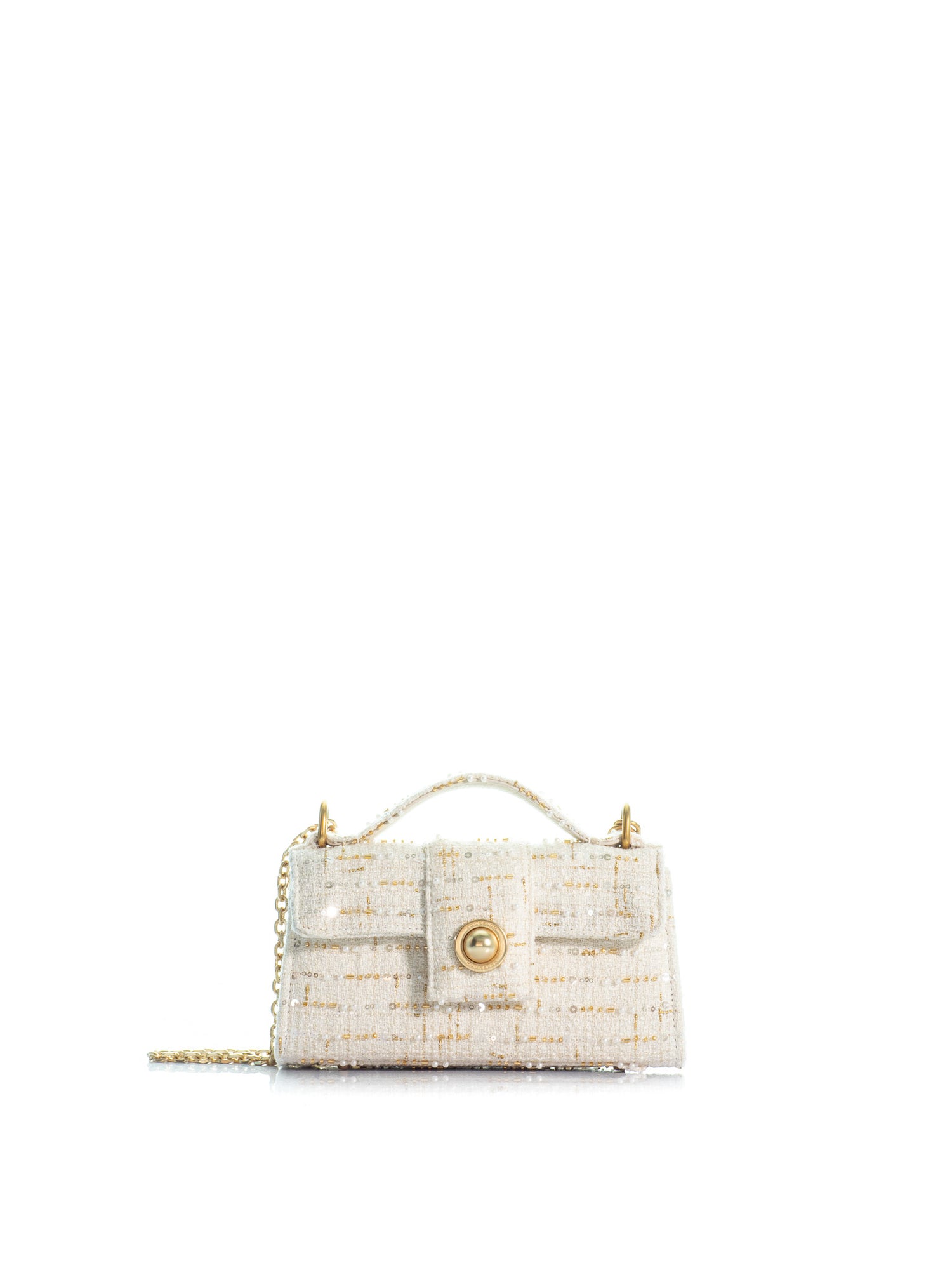Noble Mini – White Designer Bag with Gold Chain –