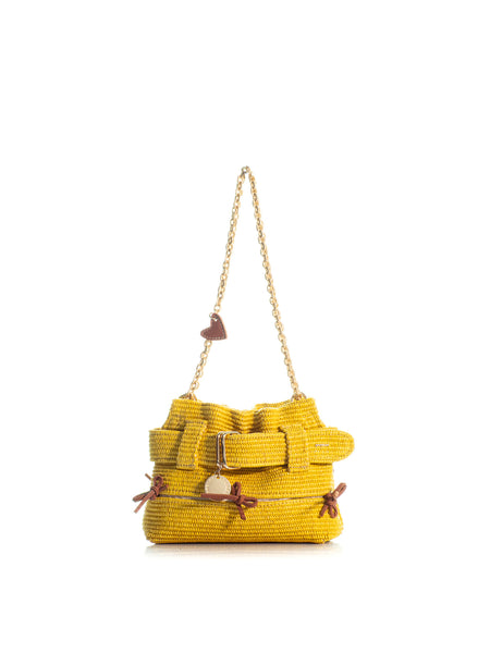 Mini Bow Pepper – Handcrafted Raffia Handbag with Leather