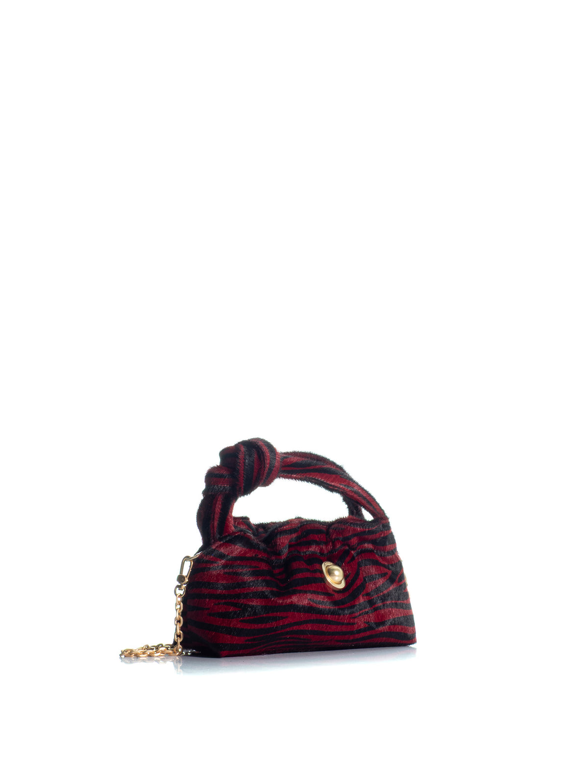 KOORELOO The Swan Mini Burgundy/Black Animal Print handbag with knotted top handle and gold-tone chain strap side view