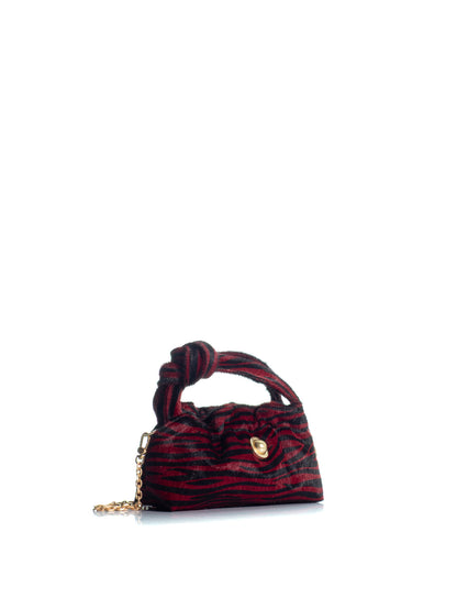 KOORELOO The Swan Mini Burgundy/Black Animal Print handbag with knotted top handle and gold-tone chain strap side view