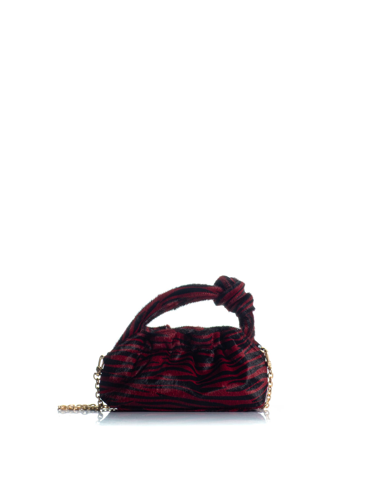 KOORELOO The Swan Mini Burgundy/Black Animal Print handbag with knotted top handle and gold-tone chain strap back view