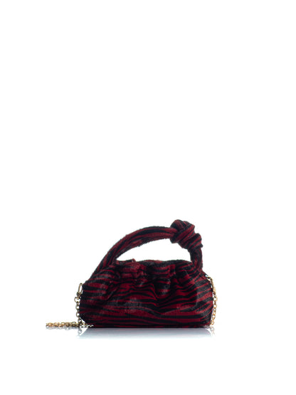 KOORELOO The Swan Mini Burgundy/Black Animal Print handbag with knotted top handle and gold-tone chain strap back view