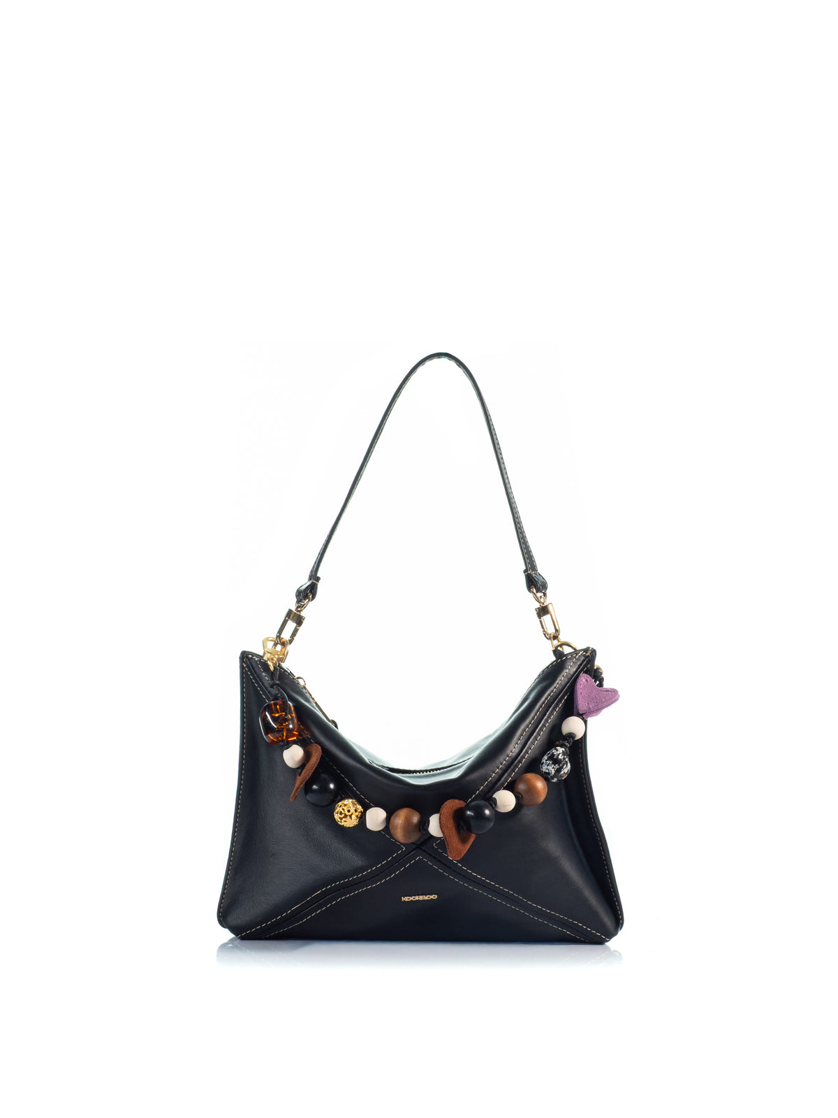 KOORELOO The Chatterbox Black Leather shoulder bag with handcrafted multicolor charms, beads and gold-tone hardware