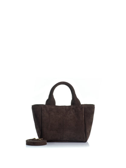 Back view of the KOORELOO Charming Tote Mini in dark brown suede 