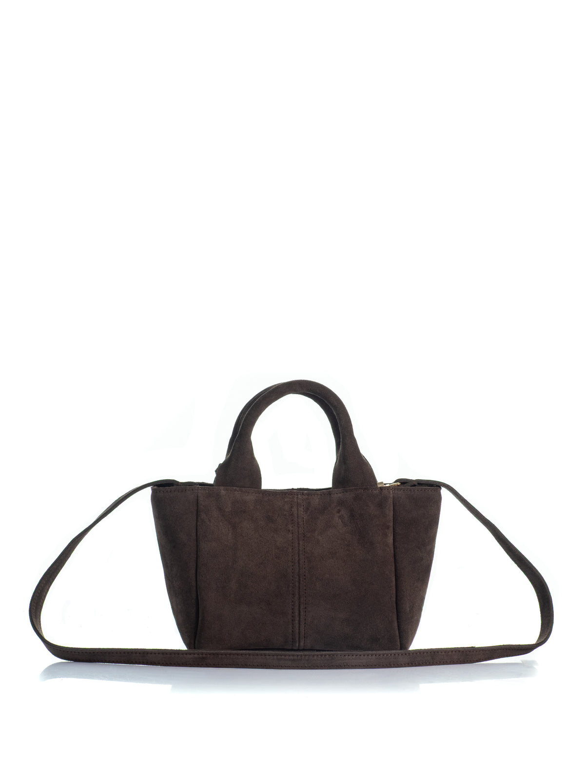 Back view of the KOORELOO Charming Tote Mini in dark brown suede 