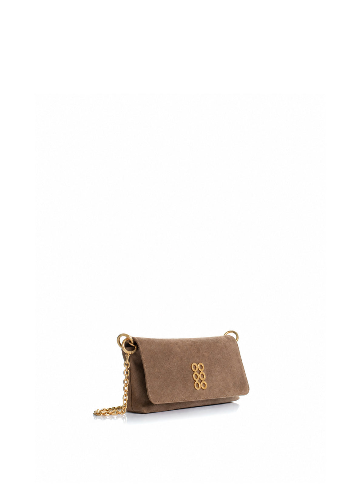 Side view of the KOORELOO New Yorker Chain Wallet in taupe suede strap