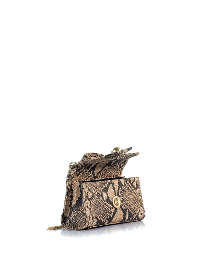 Open side view of the KOORELOO Noble Mini Snake Print Leather handbag 