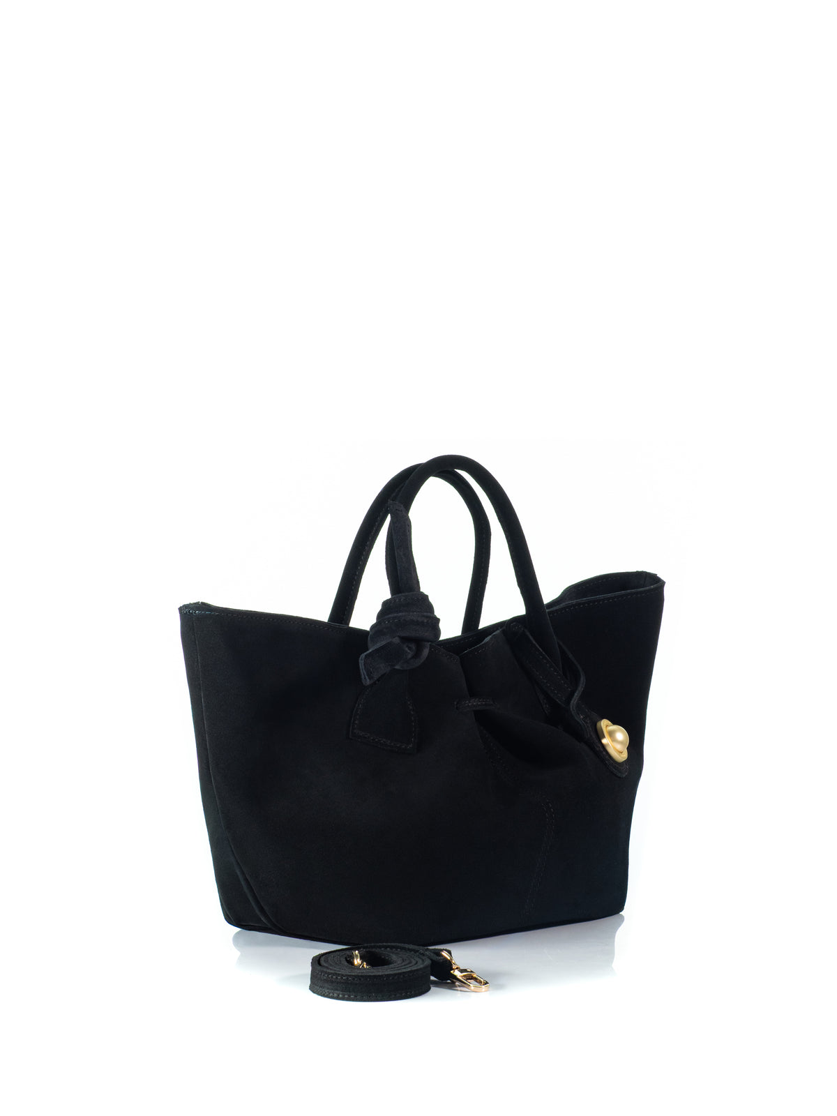 Side view of the KOORELOO Swan Belle in black suede 