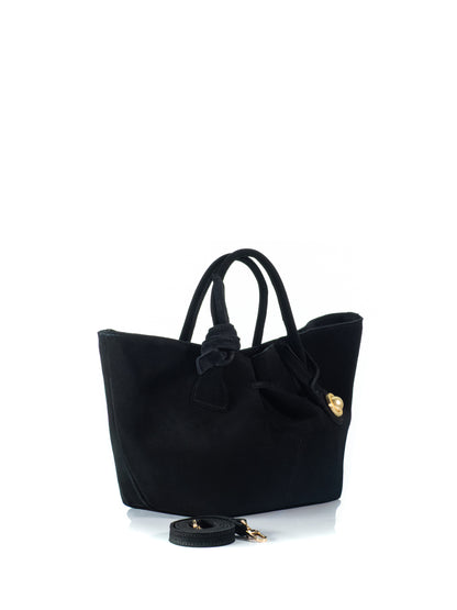 Side view of the KOORELOO Swan Belle in black suede 