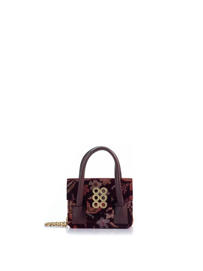 The Tribeca Petite Burgundy Multi floral embroidered velvet bag front view
