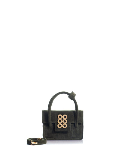 The Tribeca Petite Olive Green Suede top handle bag by KOORELOO with detachable shoulder strap