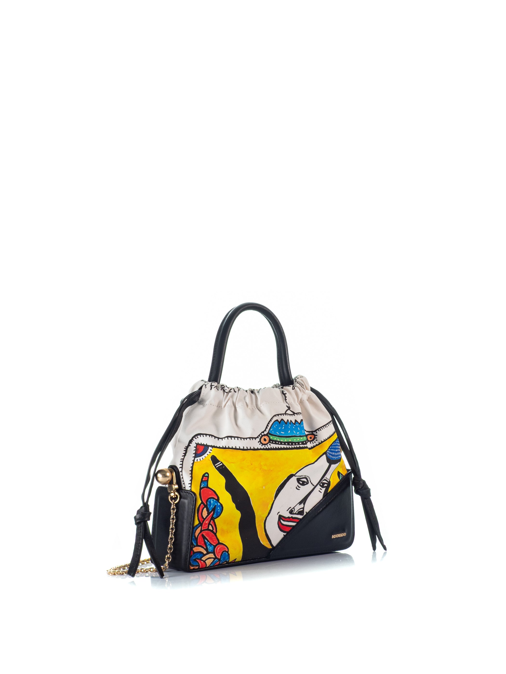 Side view of KOORELOO The Wayfarer 5 Drawstring Bag featuring artwork by Thanasis Lalas