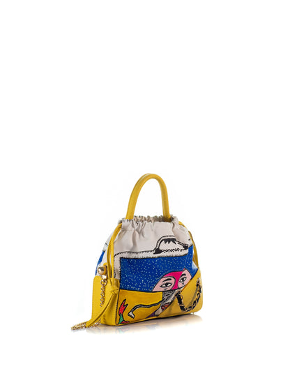 Side view of KOORELOO The Wayfarer 6 Drawstring Bag featuring artwork by Thanasis Lalas