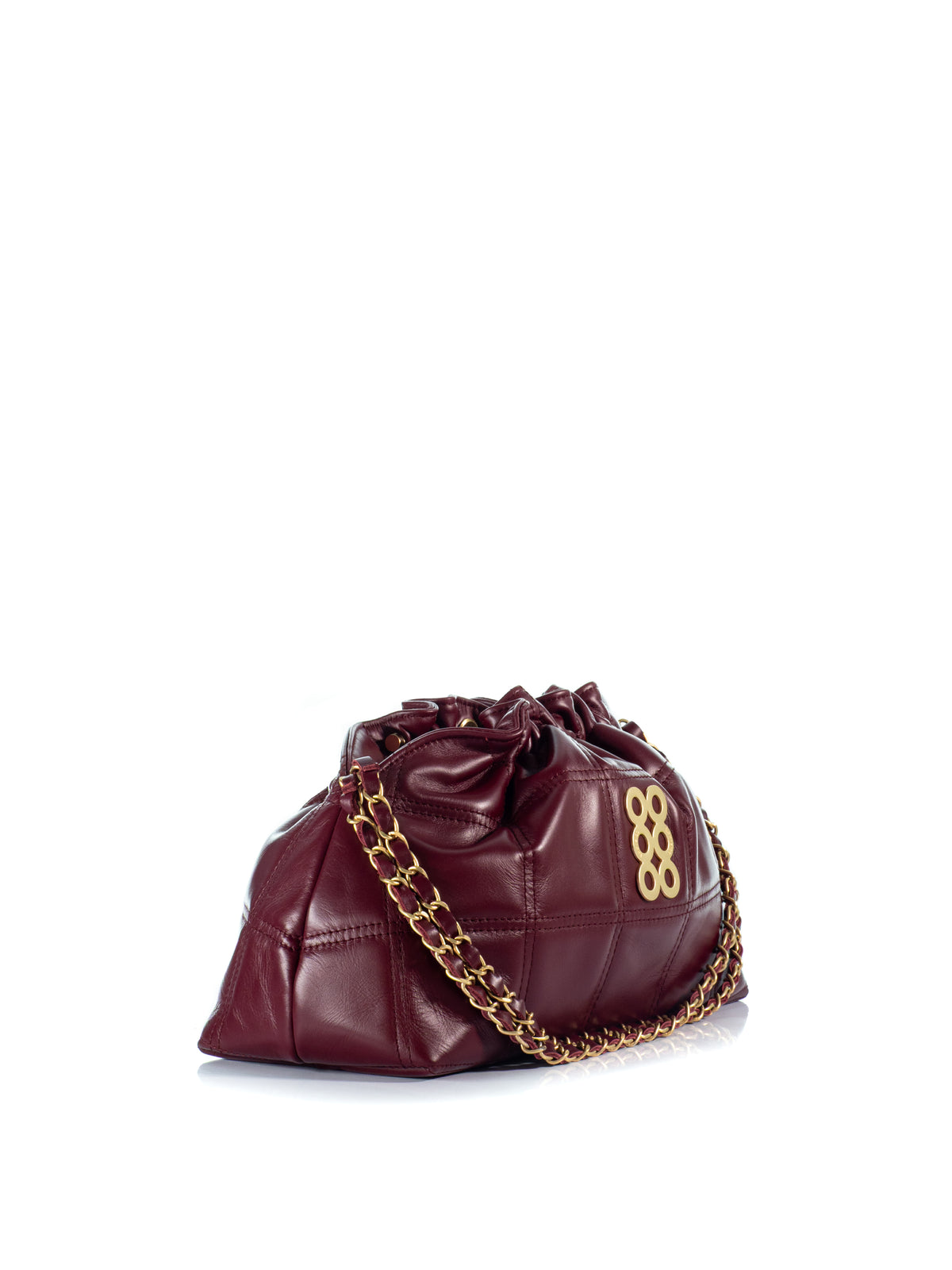 Side View of the KOORELOO Milano Pouch in burgundy quilted leather 