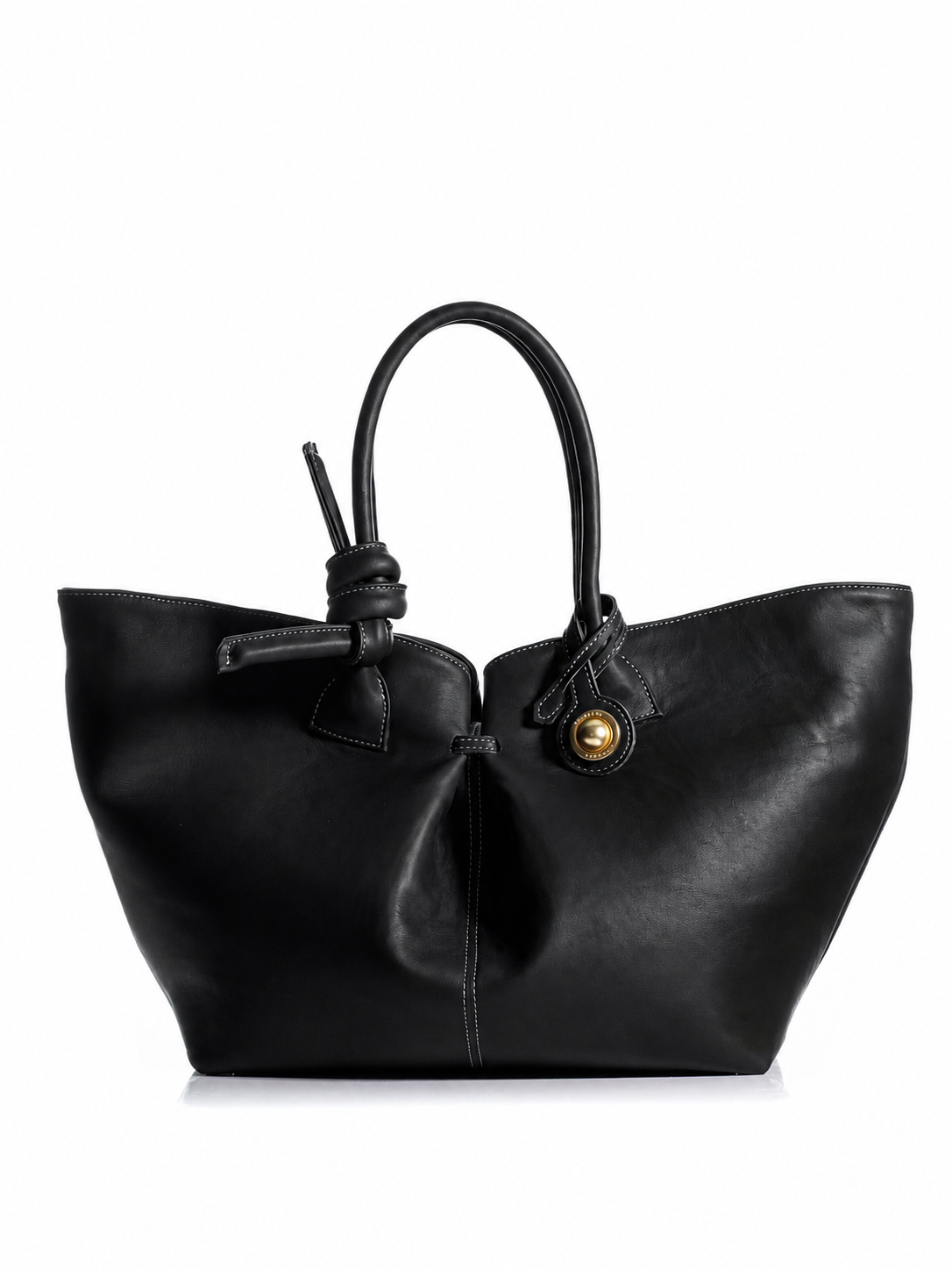 KOORELOO The Swan Belle Maxi black leather bag with sculptural knotted handles