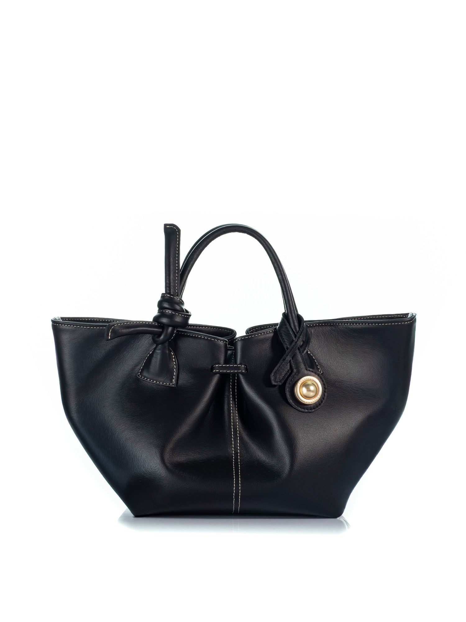 KOORELOO The Swan Belle black leather bag with sculptural knotted handles and gold-tone detail
