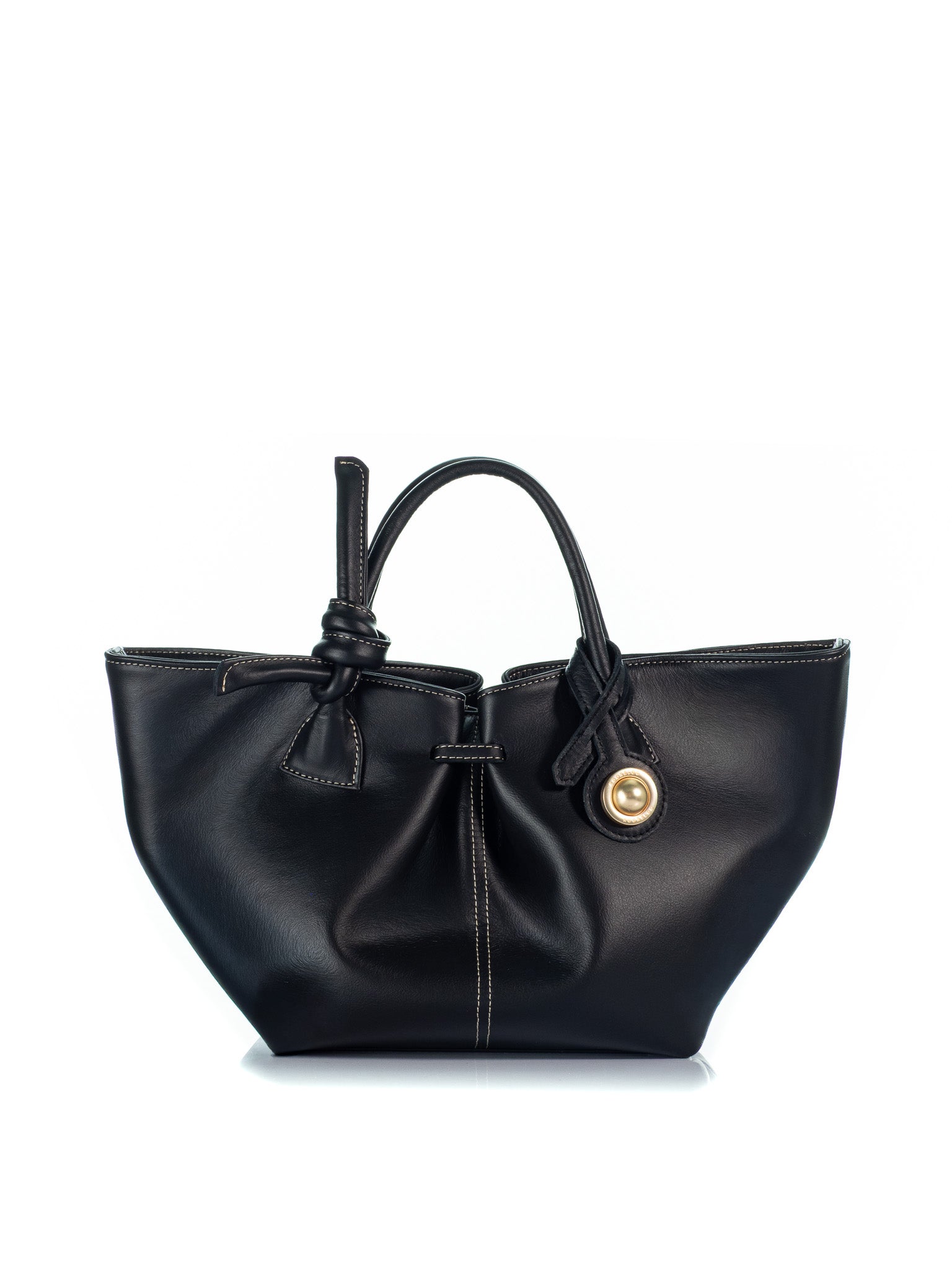 KOORELOO The Swan Belle black leather bag with sculptural knotted handles and gold-tone detail