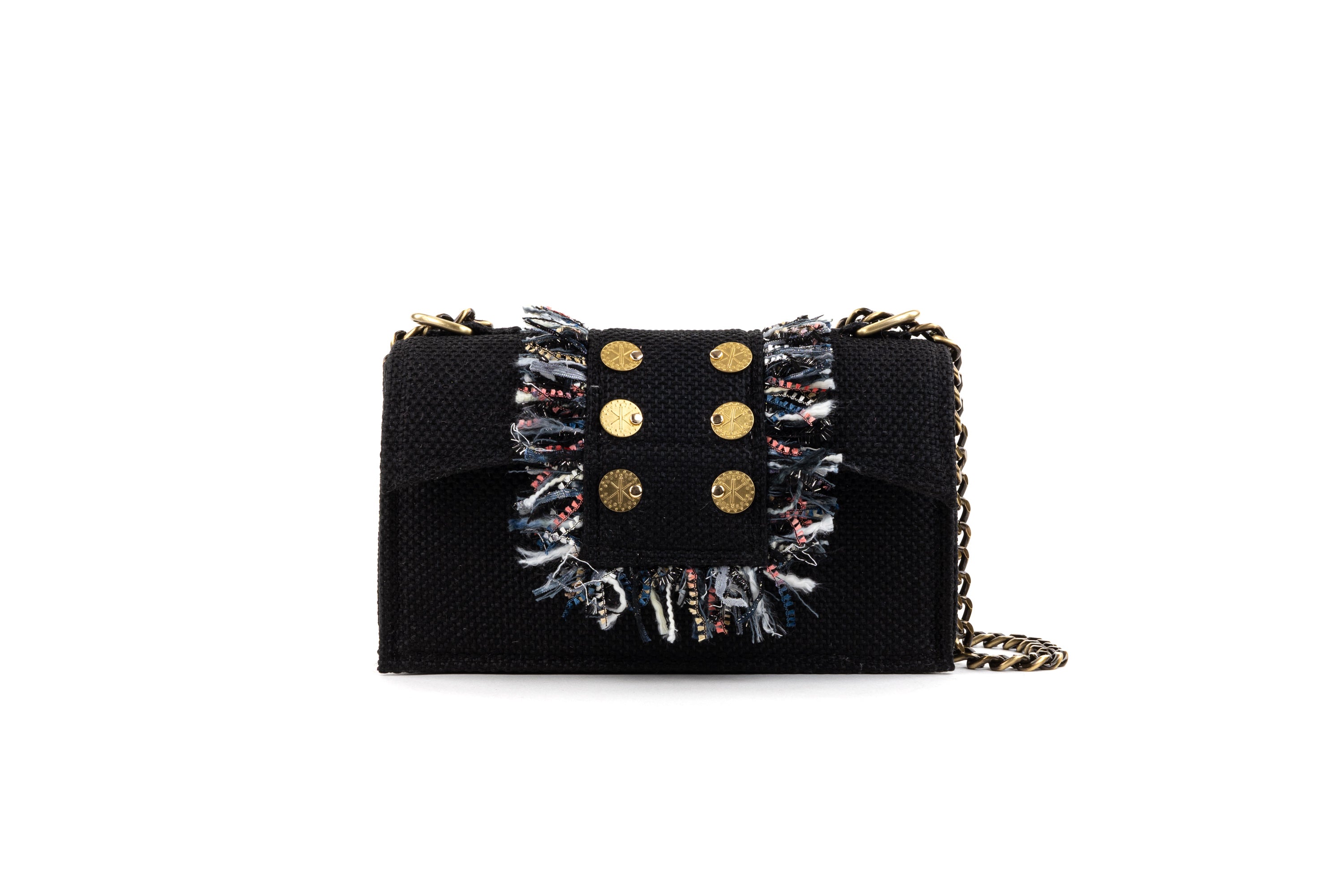 Shoulder Bag - Soho Tweed Black/ Gold coins trim