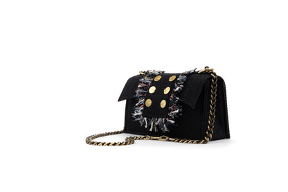 Shoulder Bag - Soho Tweed Black/ Gold coins trim