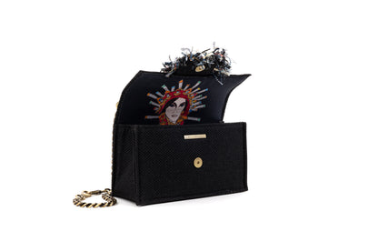 Shoulder Bag - Soho Tweed Black/ Gold coins trim