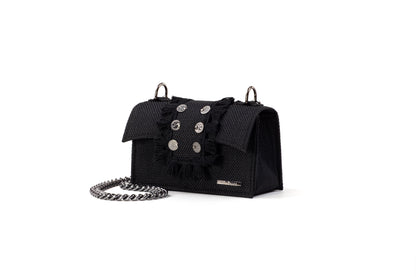 Shoulder Bag - Soho Tweed Black/ Gunmetal coins(Black Tassels)